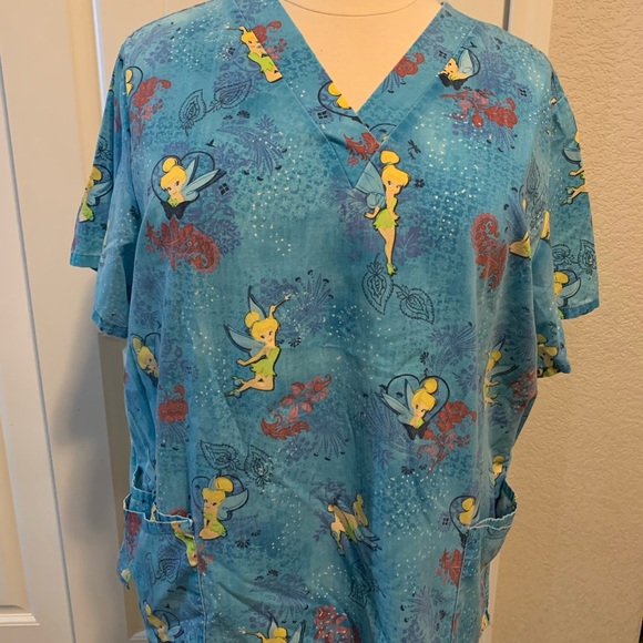 SC-20 Blue Tinkerbell Scrub Top Size 2X - Picture 1 of 8